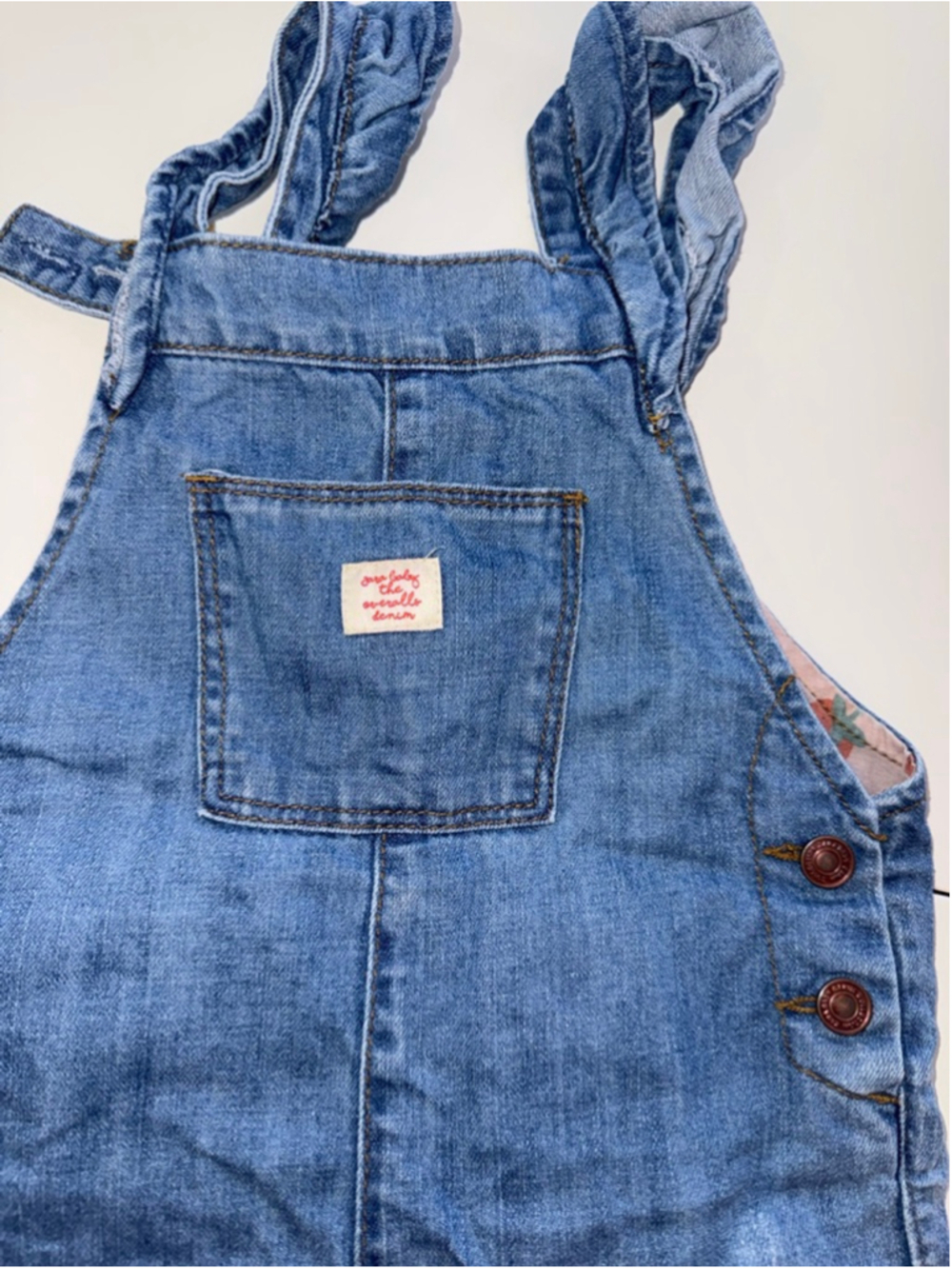 Zara Baby Girls Blue Denim Overalls with Pink Strawberry Lining 12 Months
